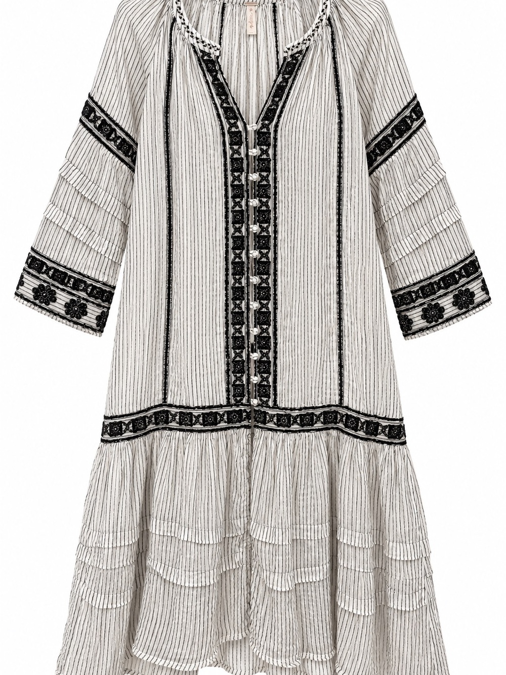 Free People Ivory Maxi Dress with Black Embroidery